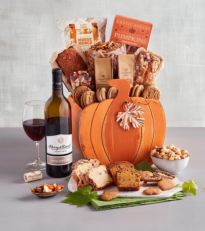 Pumpkin-Shaped Gift Basket with Wine